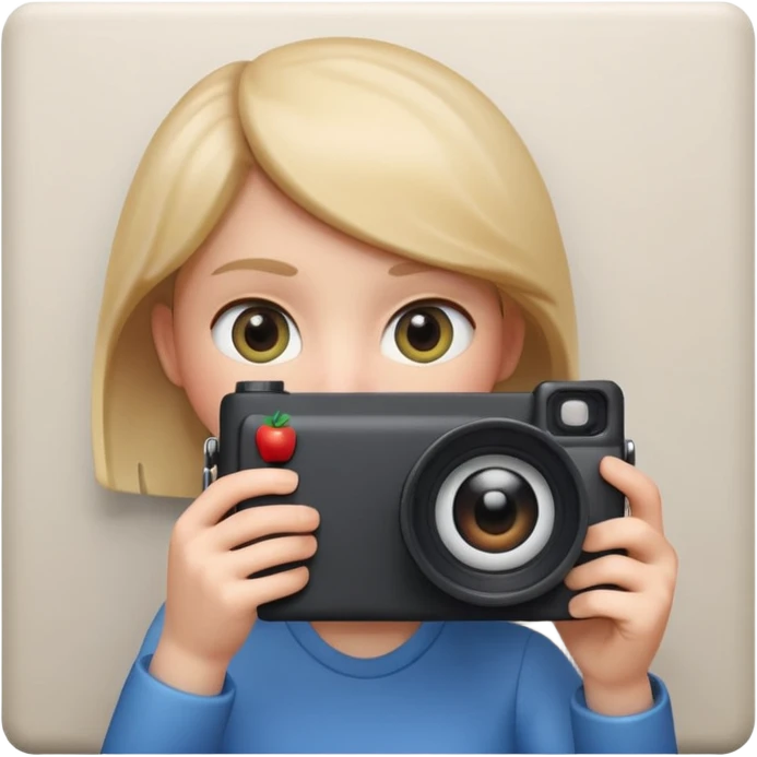 Apple Memoji style, person peeking from behind a wall, 
holding a camera, sneaky expression, one eye visible, 
smooth 3D render, soft gradients, white background, square format
 emoji