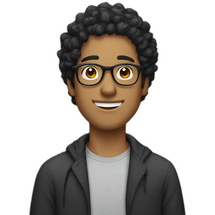 guy with curly black hair with specs emoji