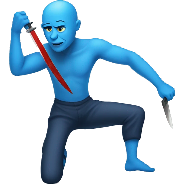 Bald blue man with one leg and a knife emoji