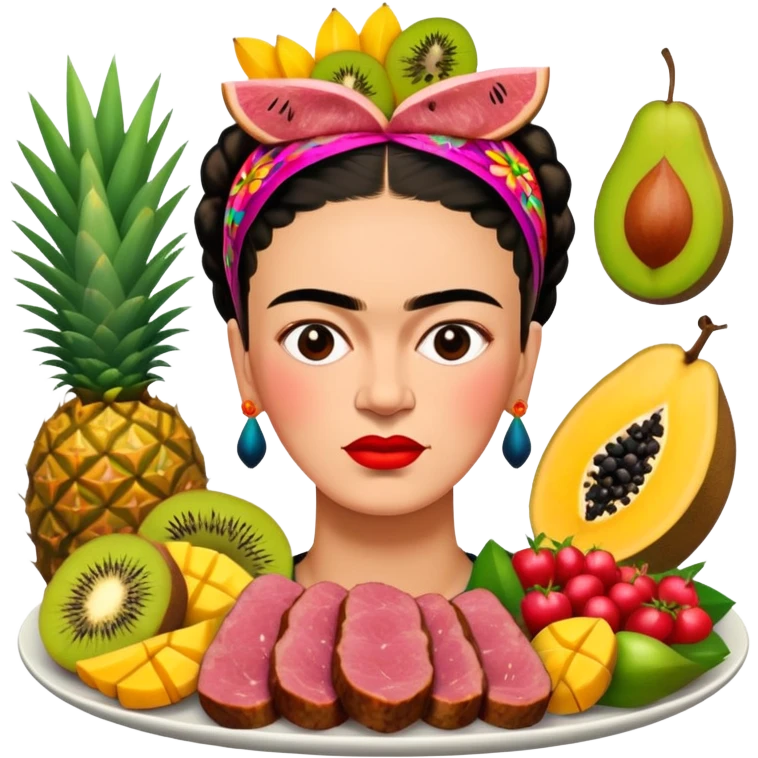 frida khalo style spam meat tropical fruit platter emoji