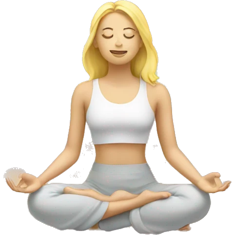 A blonde woman meditating, surrounded by a rainbow emoji