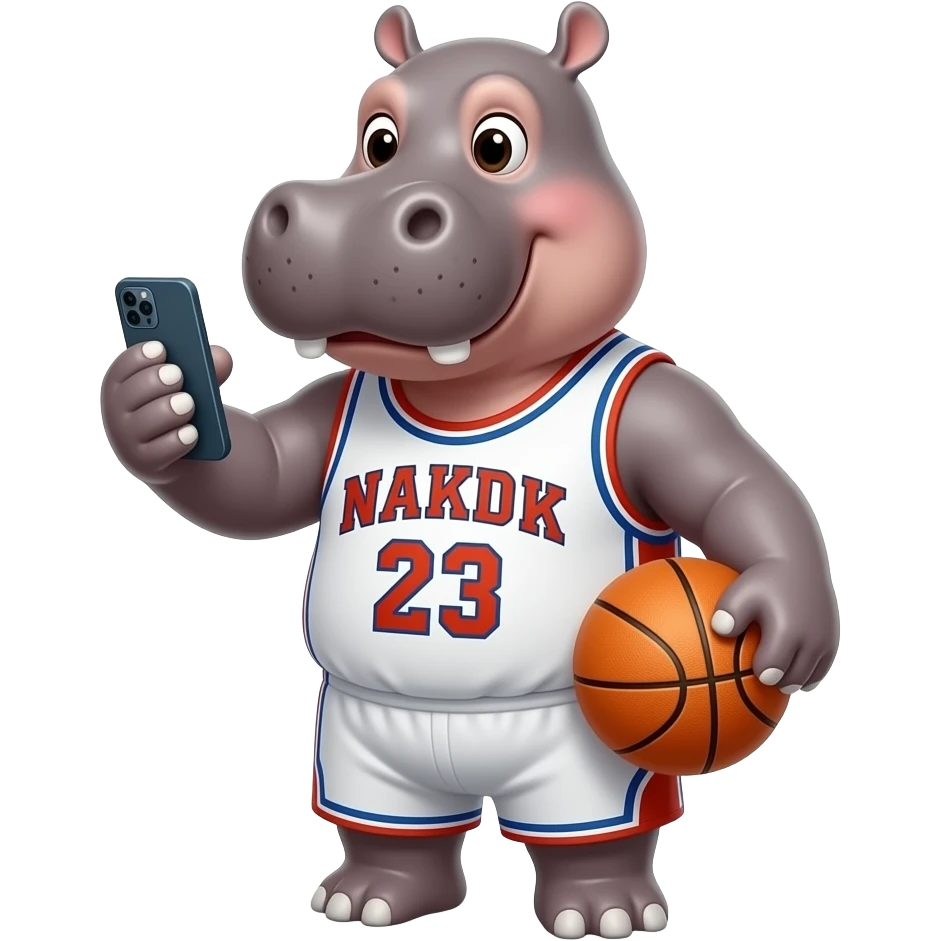 hippopotamus wearing basketball jersey playing cellphone emoji