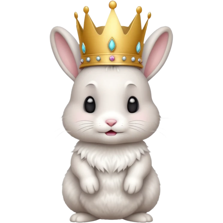 white cute bunny with big crown, funny, standing emoji
