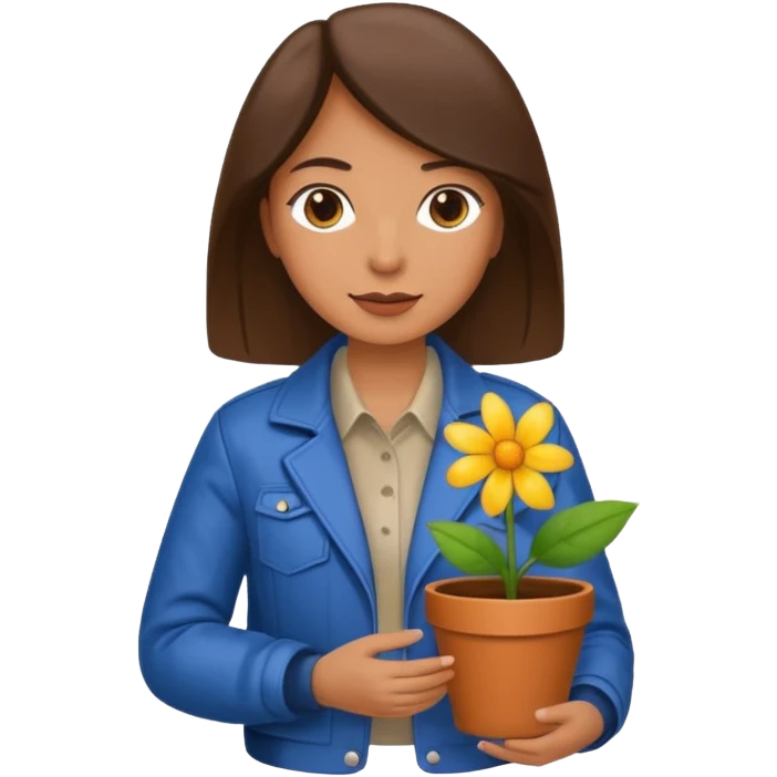 woman holding a flower pot in jacket emoji