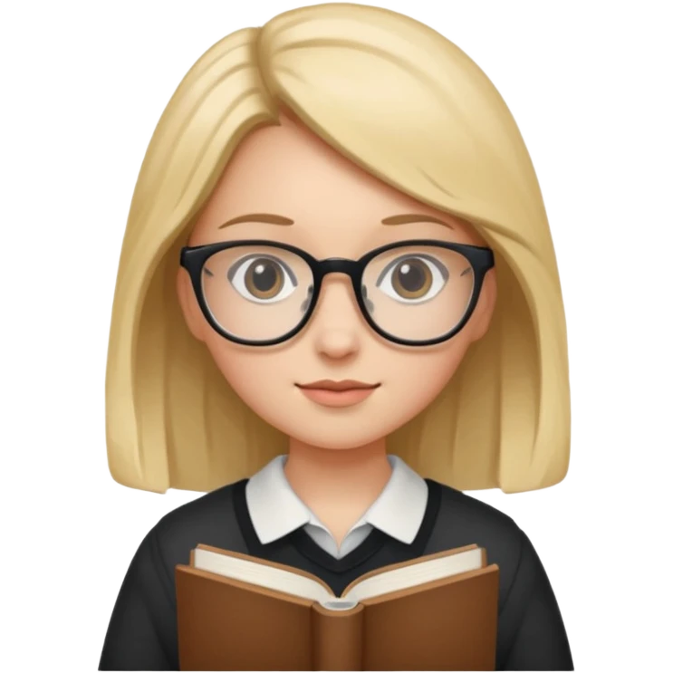 A student, girl, wearing glasses, hold book in front of their chest emoji