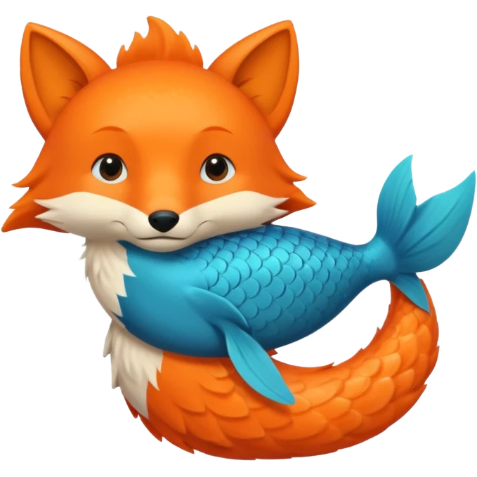 Make a bright orange fish and a teal blue fox that are hugging or cuddling each other emoji