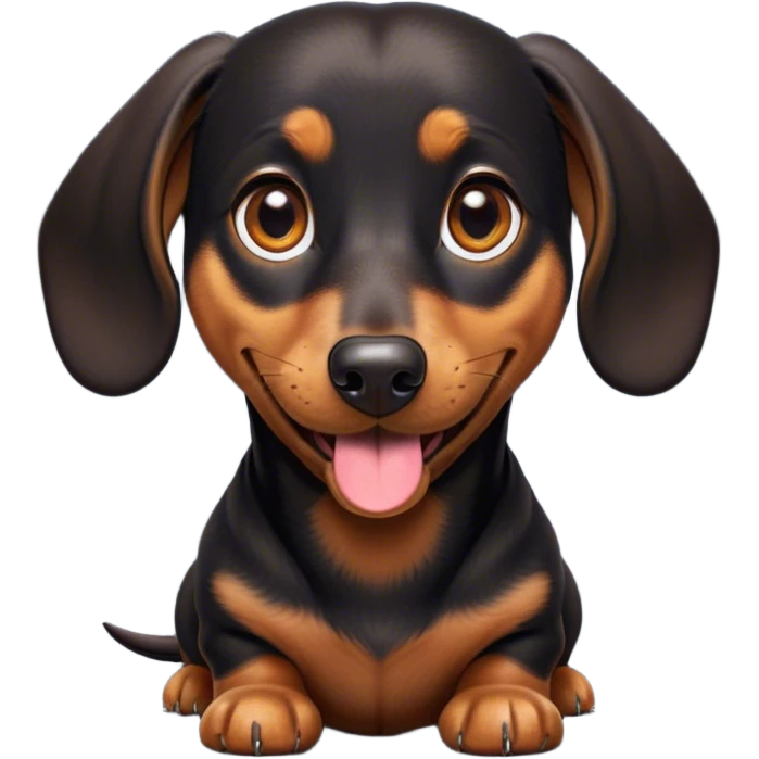 Cinematic Comical black and tan Dachshund Portrait Emoji, Head tilted dramatically with an exaggeratedly amused expression, featuring a sleek black and tan coat with a vibrant sheen, wide, expressive brown eyes filled with playful disbelief, Simplified yet hilariously expressive features, highly detailed, glowing with a slightly sassy glow, high shine, dramatic yet playful, stylized with an air of cheeky humor, bright and endearing, soft glowing outline, capturing the essence of a spirited and over-the-top companion, so meme-worthy it feels like it could side-eye its way into internet fame instantly! emoji