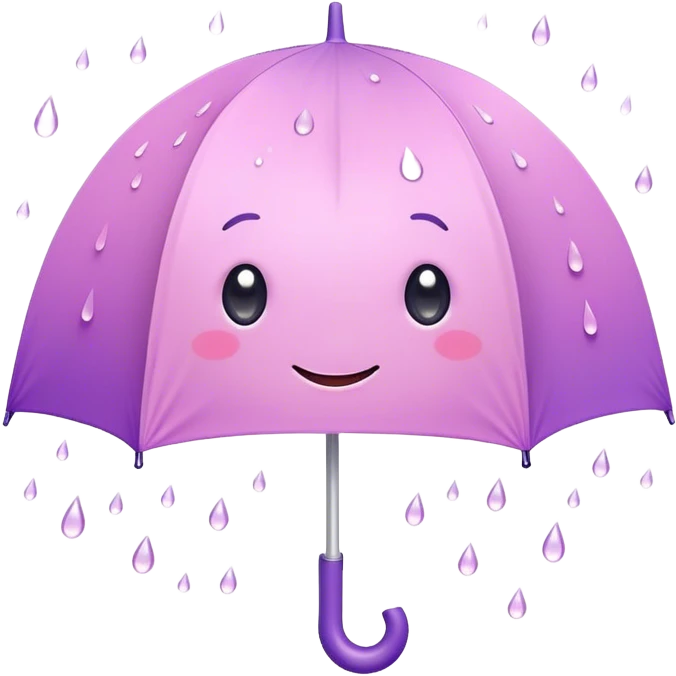 Cute Kawaii Umbrella, small and cute, soft pastel pink and purple, tiny rain droplets smiling down, a chubby round handle, big sparkling eyes full of joy! emoji