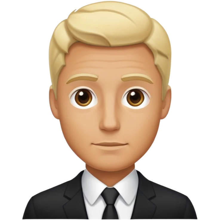 Blonde tanned man with normal sized head in black suit emoji