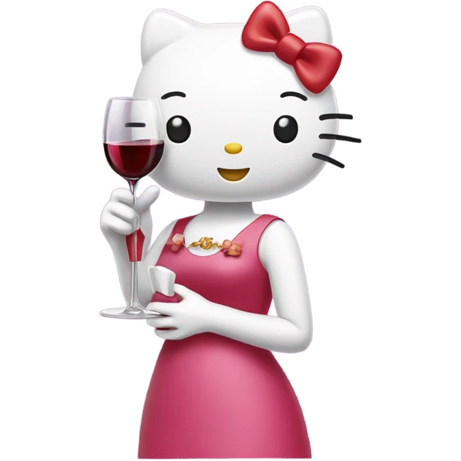 Hello Kitty drinking red wine emoji