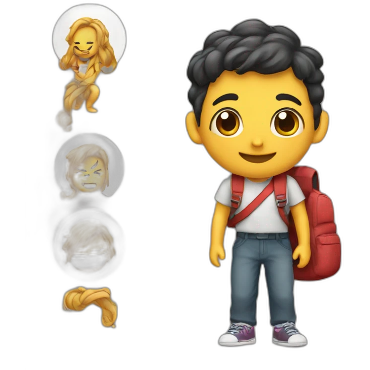 criar uma abelha indo para a escola com mochila e dando chau emoji