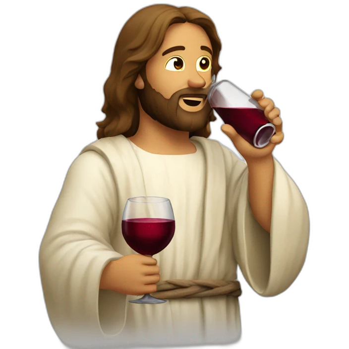 Jesus drinking a bottle of wine emoji