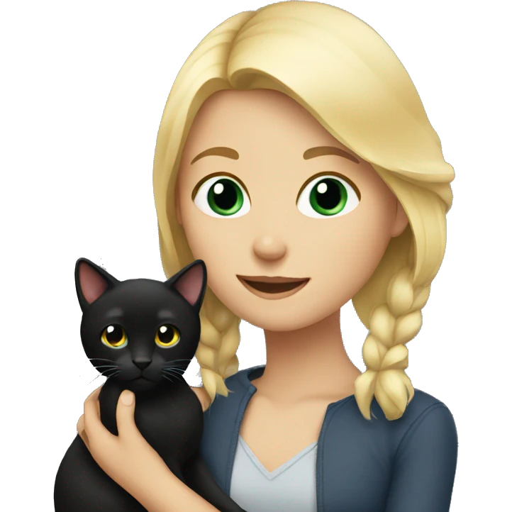 blonde girl holding black cat emoji