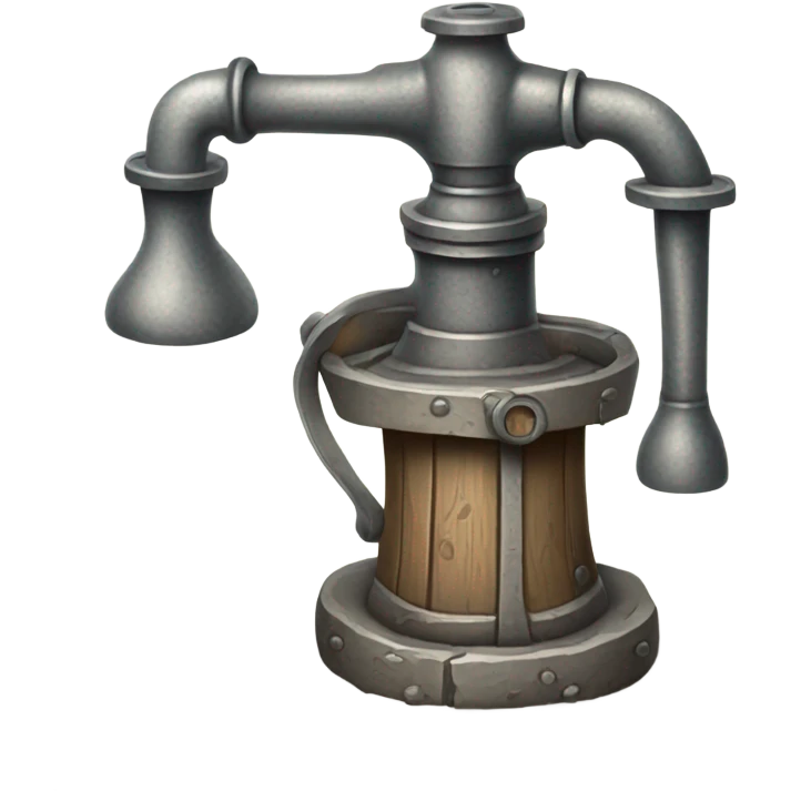 Antique Hand Water Pump, fineline, no background, game object, cartoony emoji