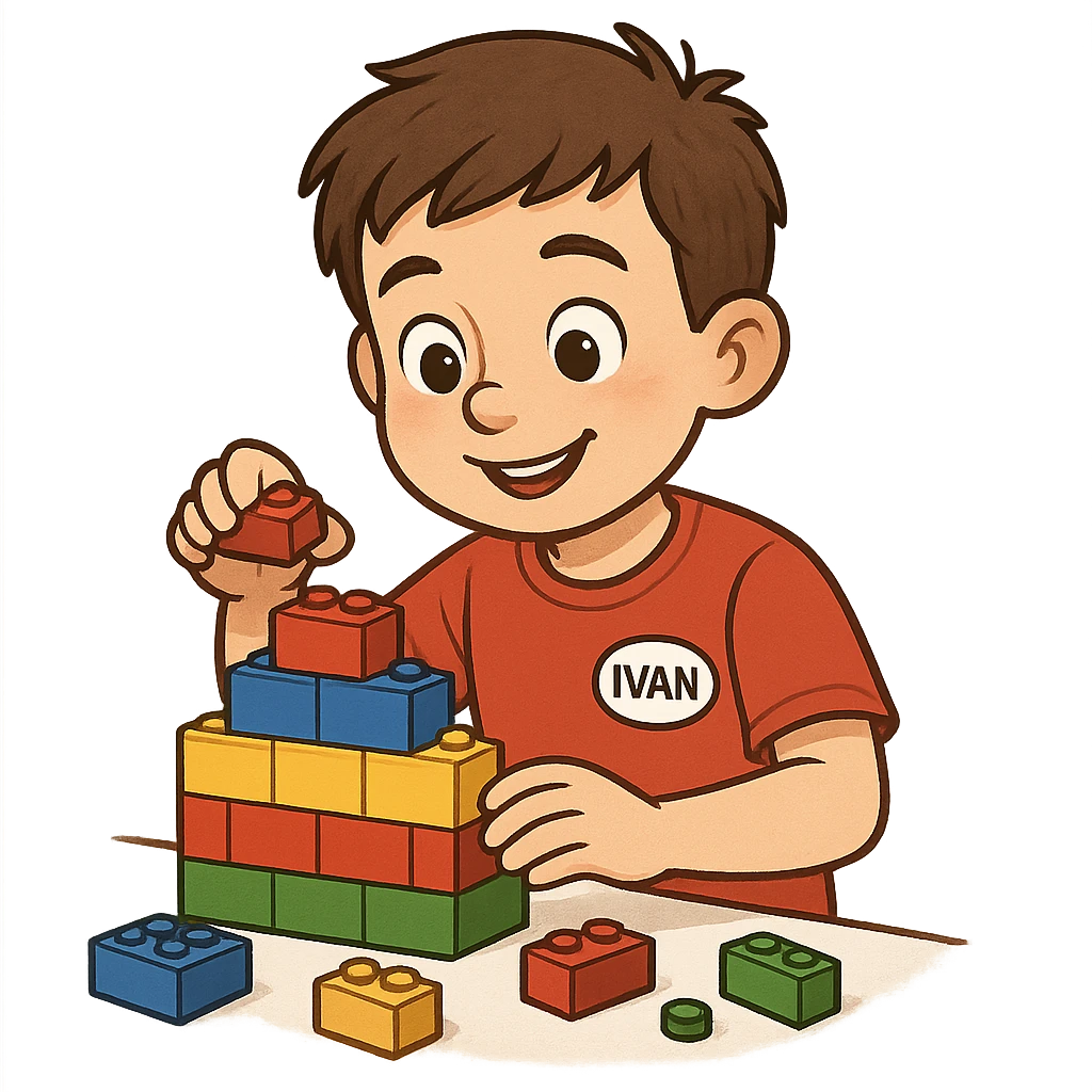 A boy named Ivan who loves to build with LEGO emoji