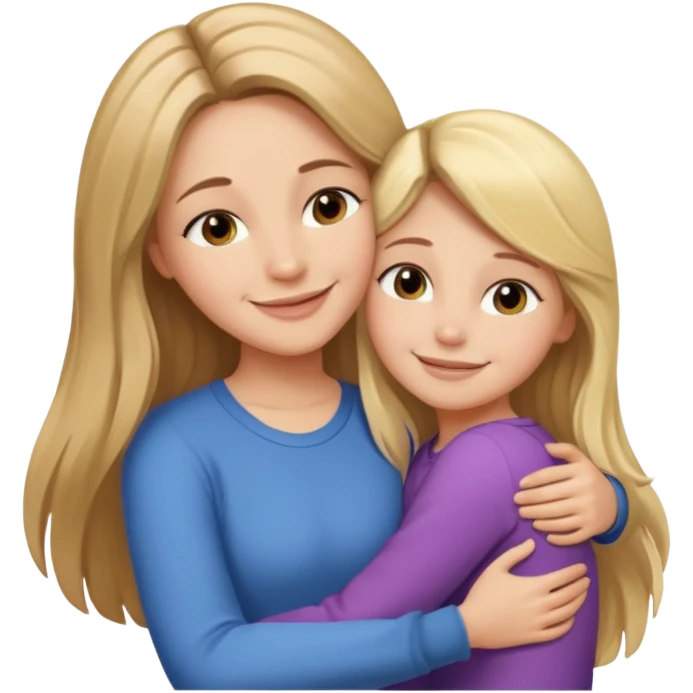 A beautiful mother with long brown hair hugging her cute 12yr old blonde hair daughter emoji