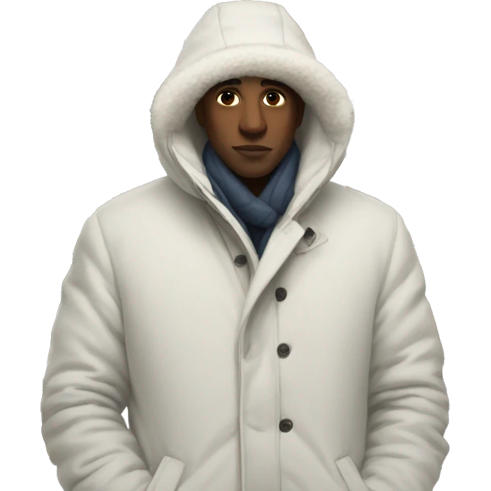 White person wearing a big winter coat surrounded by paintings emoji