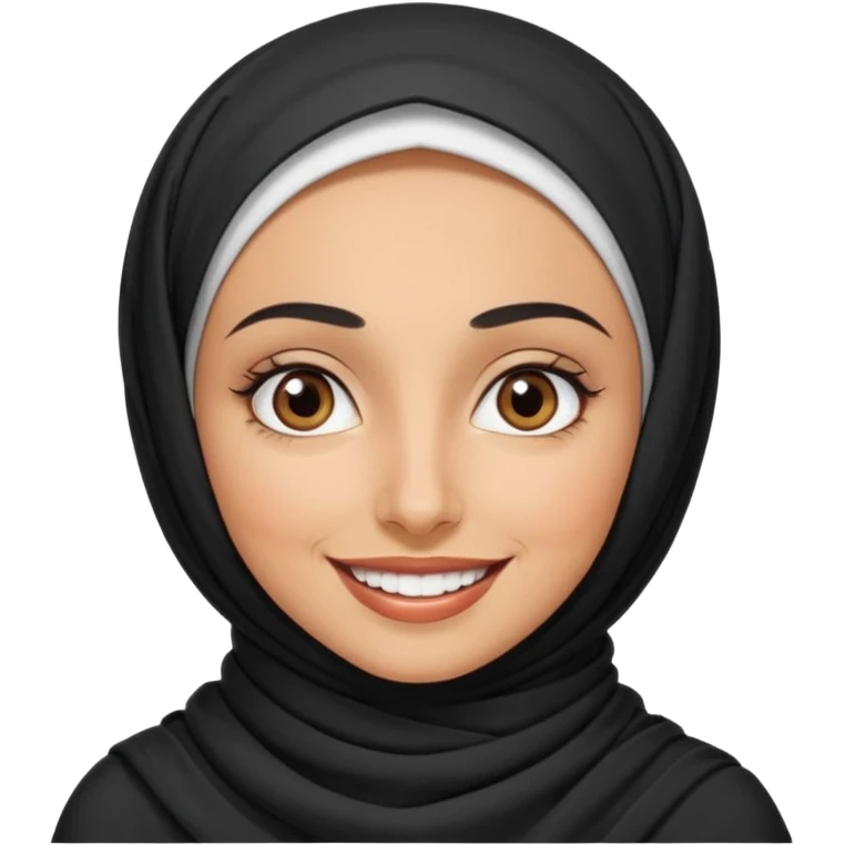 30 year old iranian woman short curly black hair, big brown eyes, tanned skin, big smile, white teeth, pretty emoji