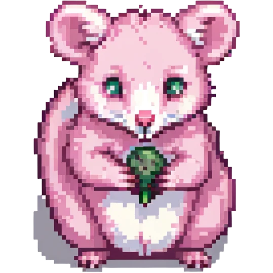 pink possum biting something, pixel art style emoji