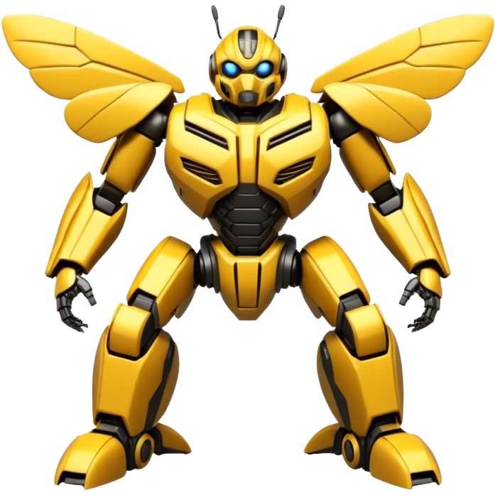 Futuristic robotic bumblebee character in the exact style of Bumblebee from Transformers movies, highly detailed 3D model emoji