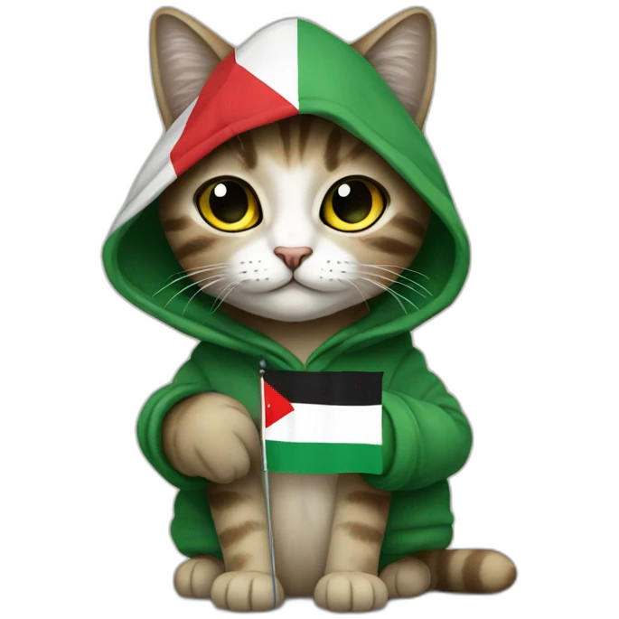 Cat with hoodie holding Palestine flag emoji