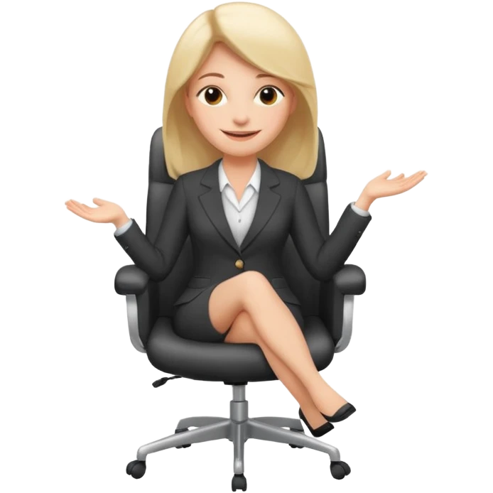 Cartoon face woman smiling and relaxing and aligned in a chair in office make the face a cartoon character  emoji