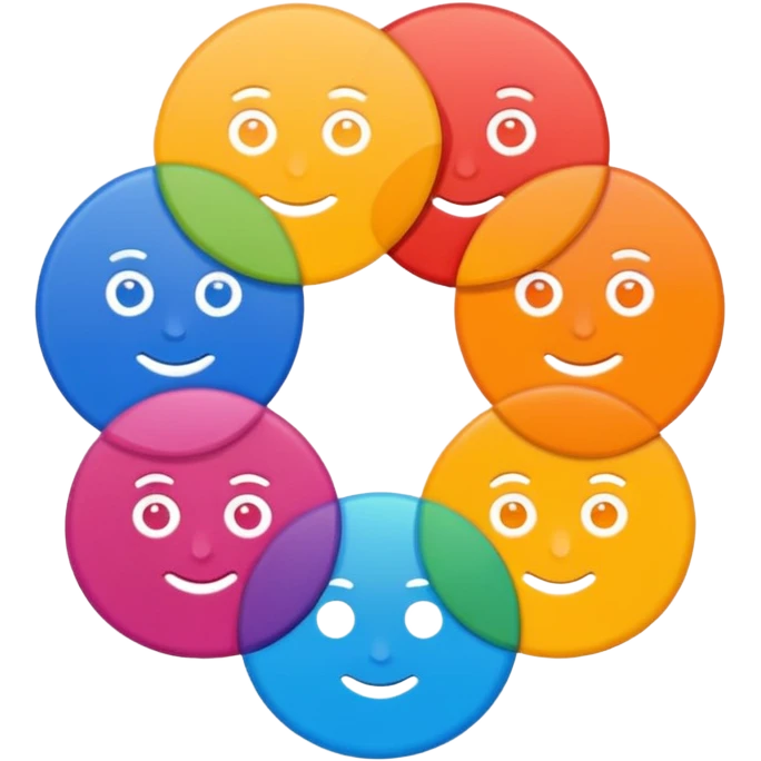 Make me an emoji for an app. The emoji is to highlight "social", "Real people", Reviews, trust, and brand recognition  - Should be circles in a flattened style emoji