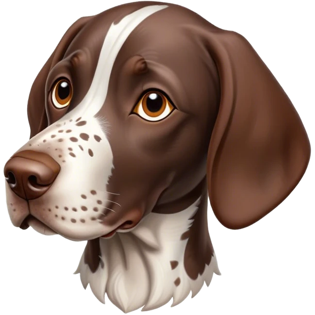 Cinematic Cute German Pointer Portrait Emoji, Playful and charming, soft brown and white tones, Simplified yet expressive features, highly detailed, glowing with a warm, friendly glow, high shine, joyful and loyal, stylized with a touch of whimsy, curious and alert, soft glowing outline, capturing the essence of a playful pup ready for adventure, so endearing it feels like it could jump out of the screen and wag its tail! emoji