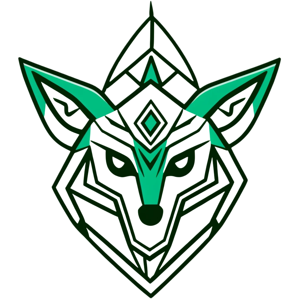 Geometric Maya glyph animal symbol, strictly only white and deep dark green colors, sharp clean lines, angular, no cute styling emoji