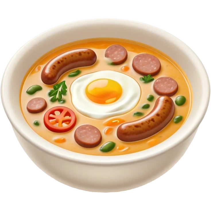 Cinematic Realistic ≈ªurek Soup Dish Emoji, depicted as a tangy, creamy rye soup with sausage and egg rendered with detailed textures and warm, comforting lighting. emoji