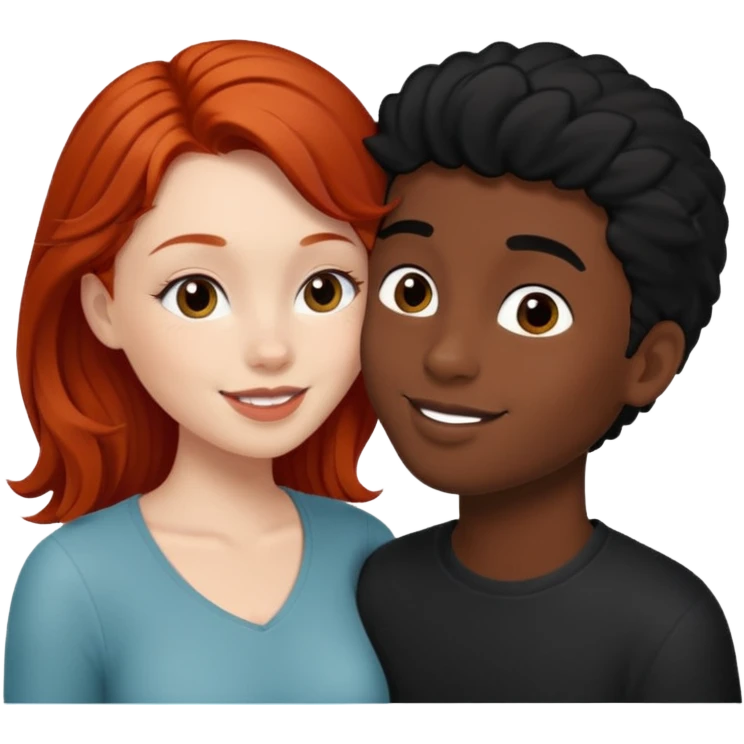Redhead white girl kissing black hair black boy emoji