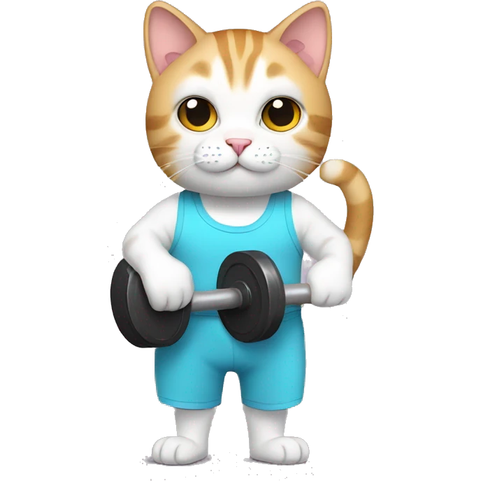 cat wearing gym clothes and holding a weight emoji
