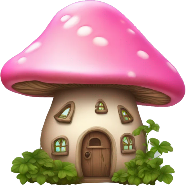 Pink little mushroom house covered in vines emoji