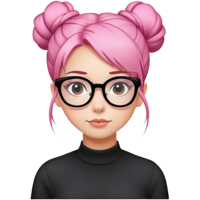 Pink hair bun girl black square glasses  emoji