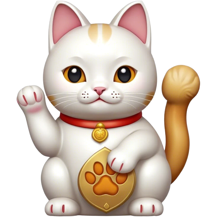 Fully white Chinese lucky cat, paw at medium angle emoji