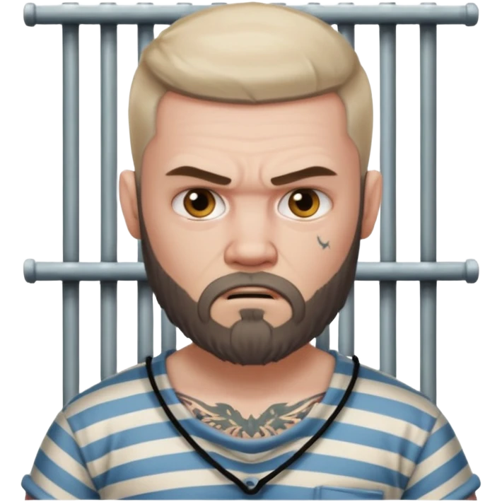 angry tattooed bearded white boy male prisoner with prison cell bg emoji