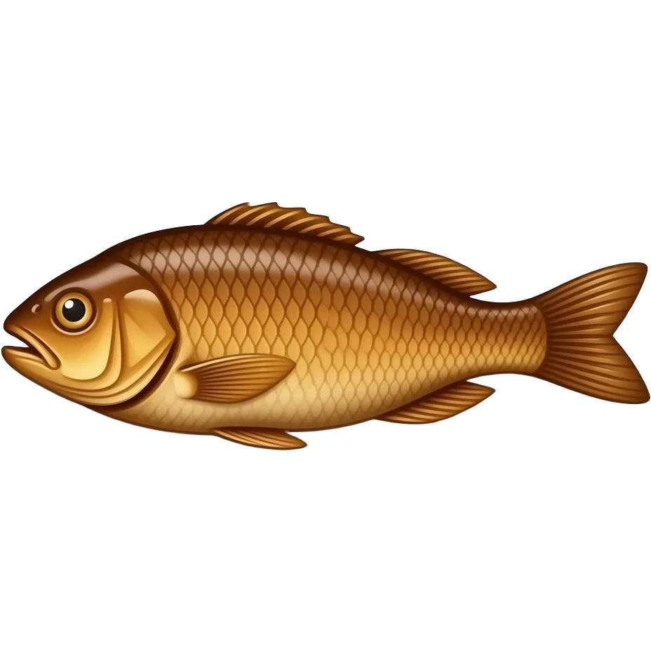 golden brown cooked fish on top of a full circular white plate emoji