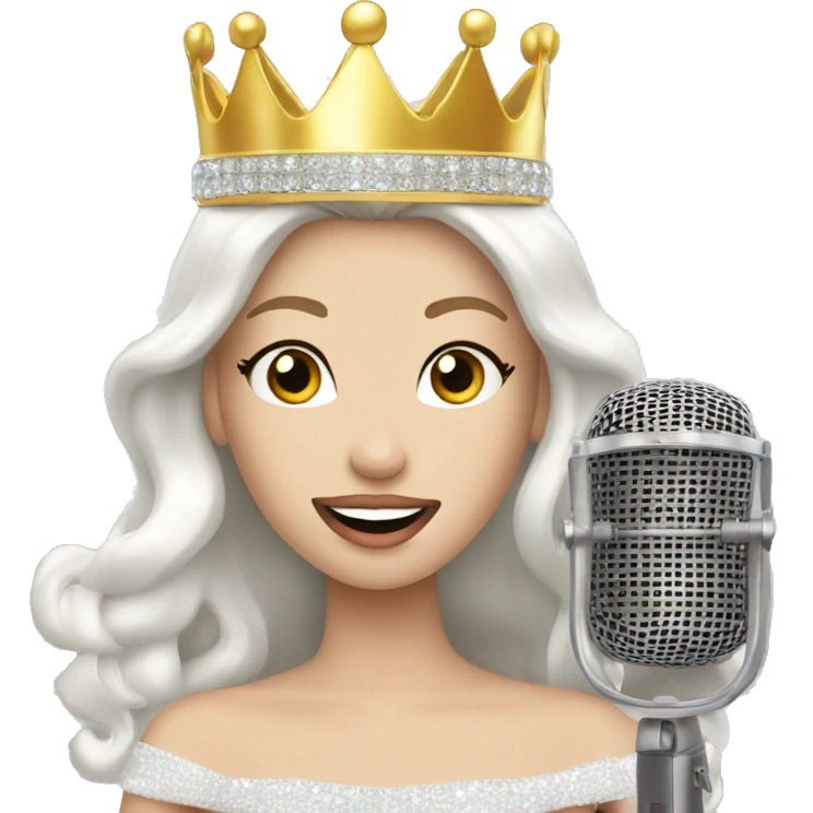 White beauty queen with crown singing in Karaoke emoji