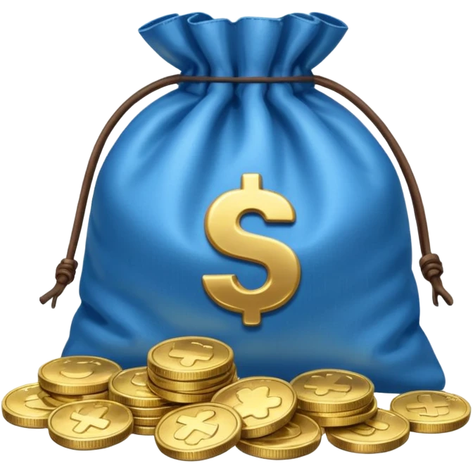 blue coins inside a bag  emoji