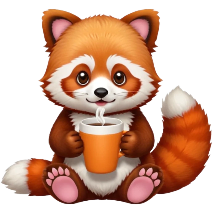 красная панда с чашкой в руке emoji