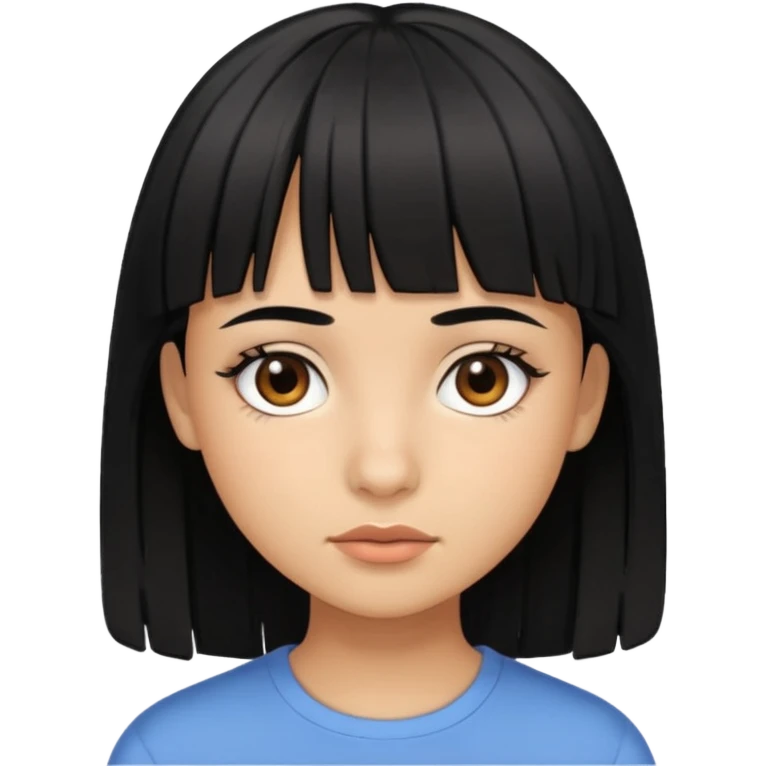 Girl with layered black hair and micro bangs with brown eyes and tan skin  emoji