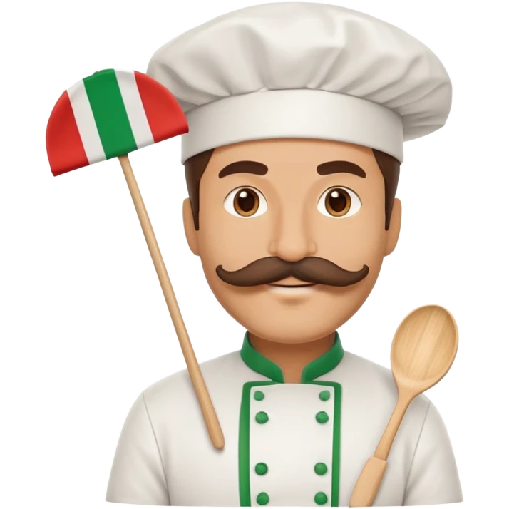 Paper fan with the design of an Italian man with a thick mustache, Italian flag colors, chef hat emoji