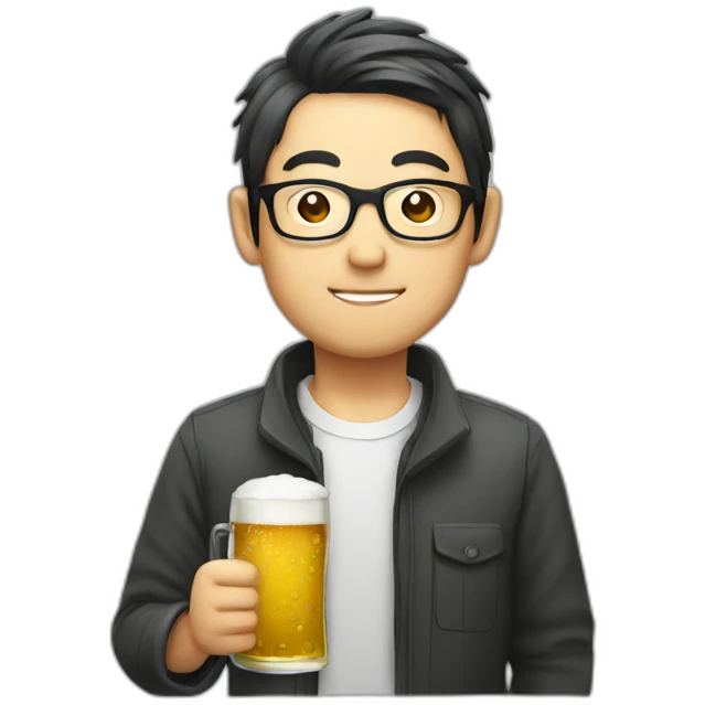 Japanese man wearing glasses holding beer emoji