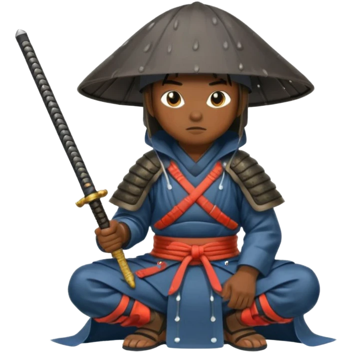 Samurais in Hat, Samurai kneeling under rain hat emoji
