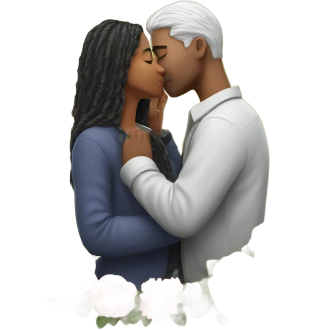 Hyper Realistic Couple kissing with flowers around them emoji