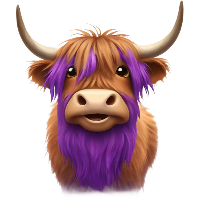 happy highland cow with purple fur emoji