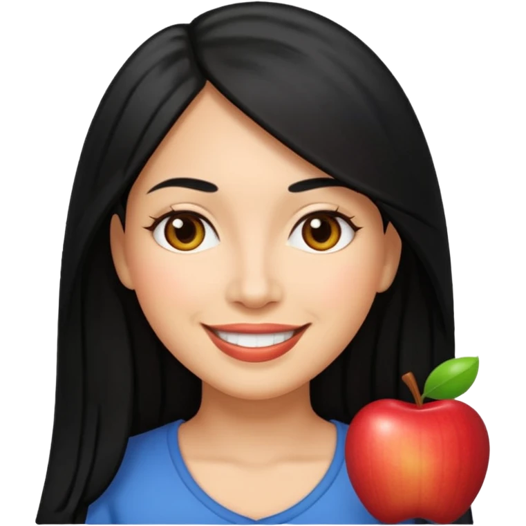 Hispanic mom with long straight hair, apple emoji style emoji