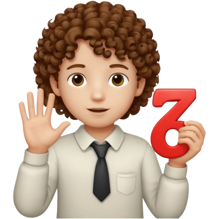 A curly-haired, white child holding the number 6 in his right hand and the number 7 in his left hand. emoji