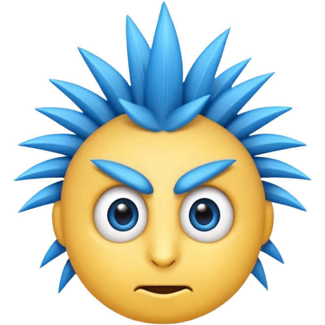blue emoji face with sharp quill hair spikes and big white eyes, 3D emoji style, 1:1
 emoji