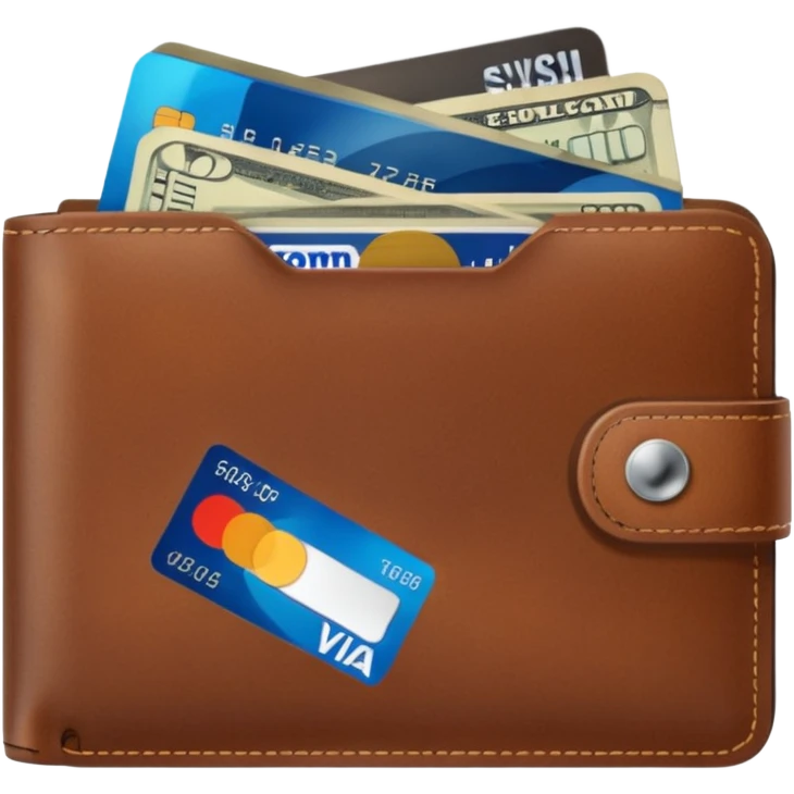 portefeuille marron avec quelques billets et carte bancaire emoji